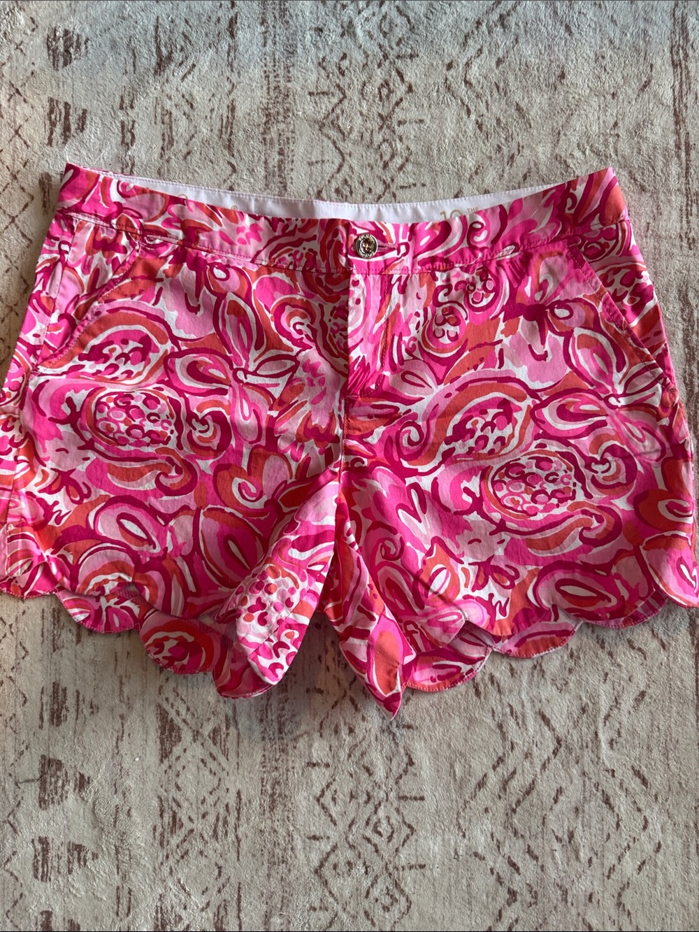 Lilly Pulitzer Pink & Coral Printed Scallop Hem High-Waist Shorts